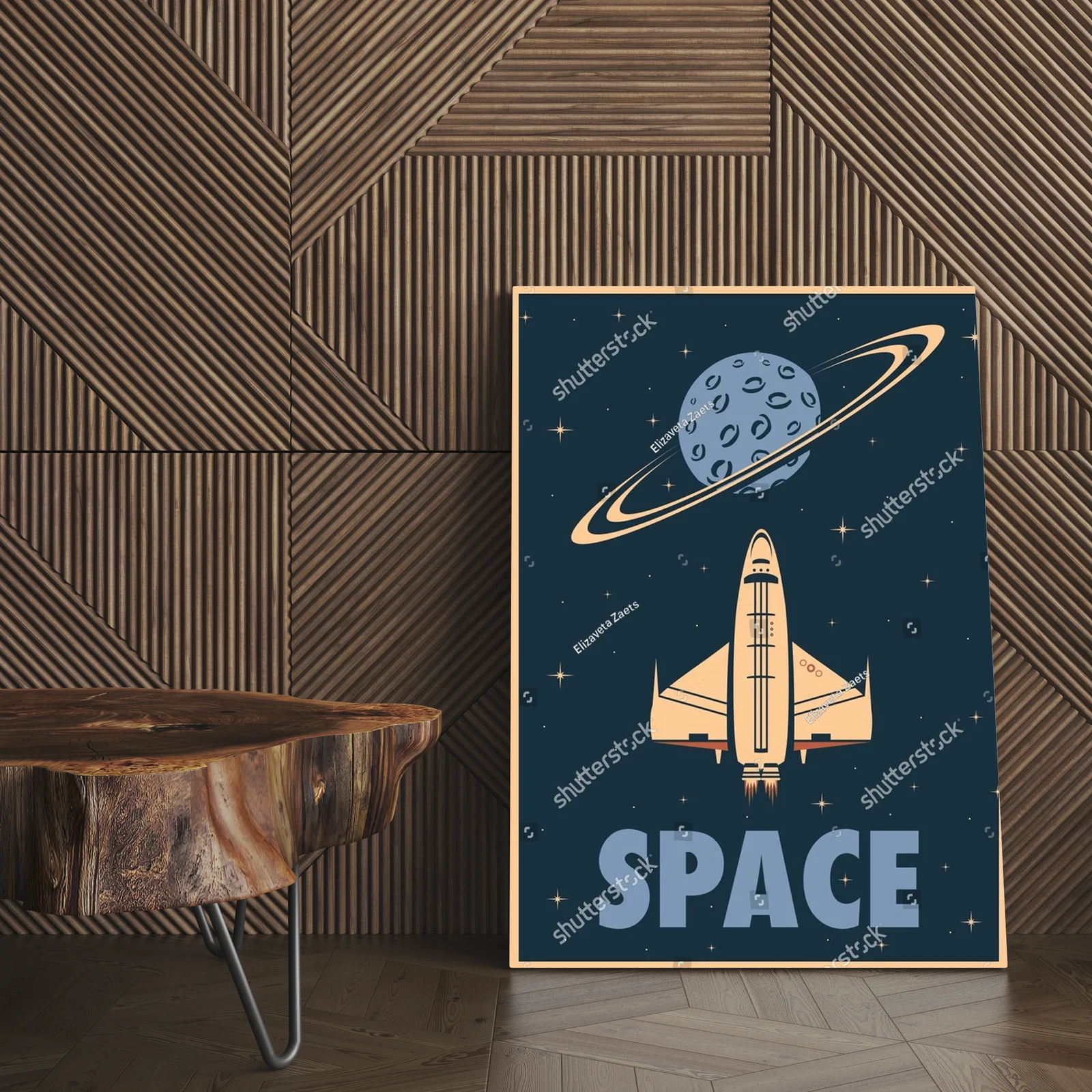 Retro kosmiczna podróż z promem i planetą