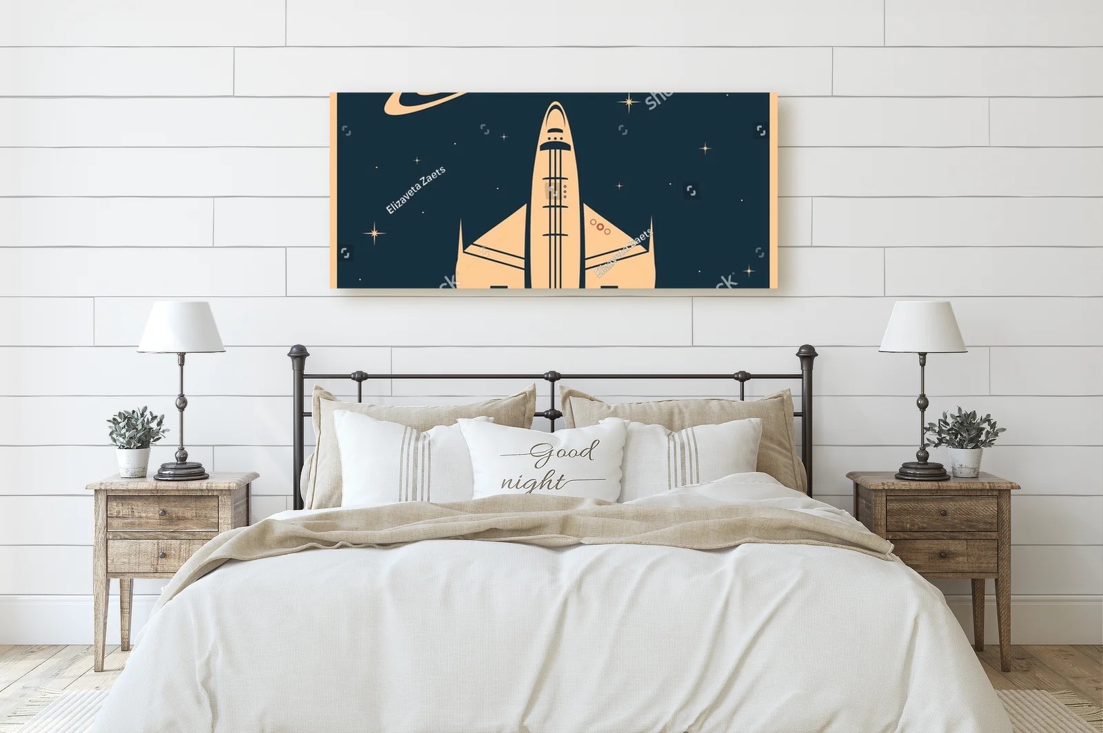 Retro kosmiczna podróż z promem i planetą