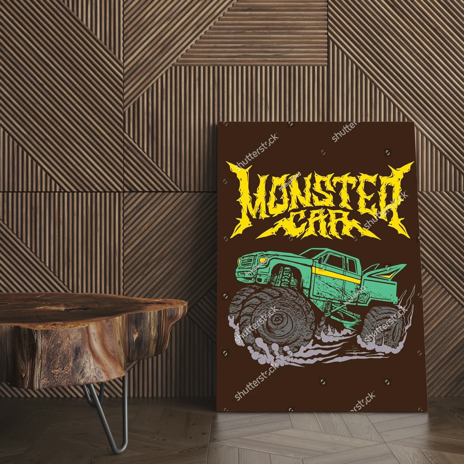 Ekspresyjny monster truck w odcieniach brązu i greenu