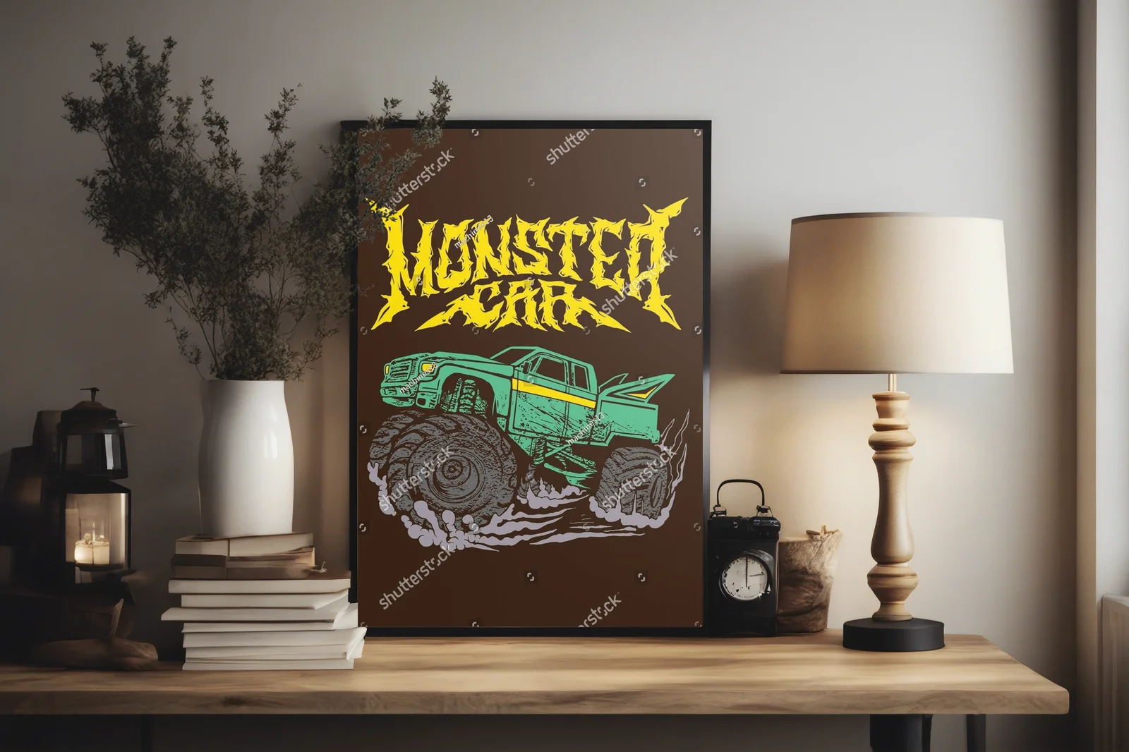 Ekspresyjny monster truck w odcieniach brązu i greenu