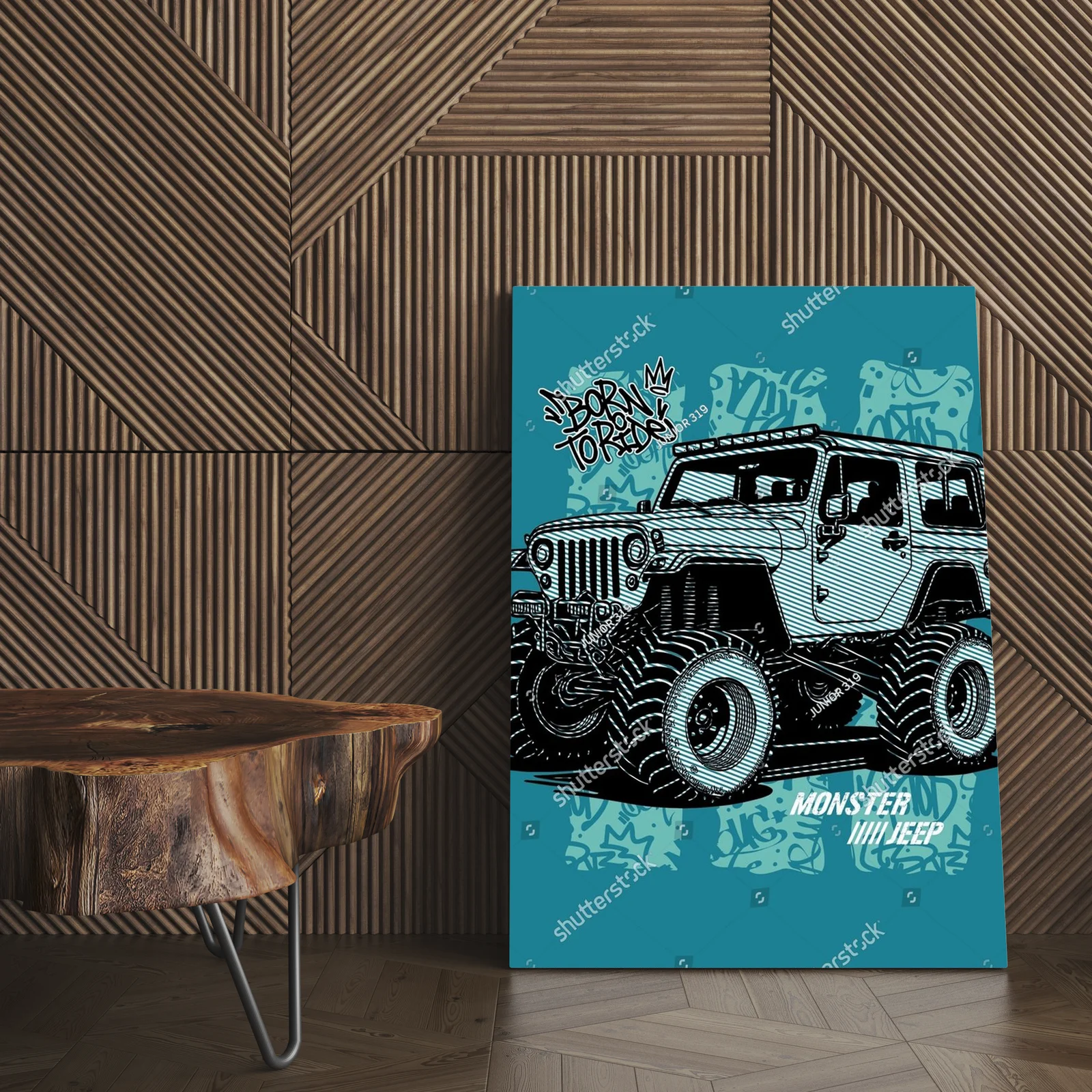 Potężny jeep w krajobrazie przygód