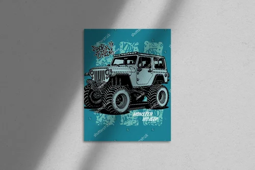 Potężny jeep w krajobrazie przygód