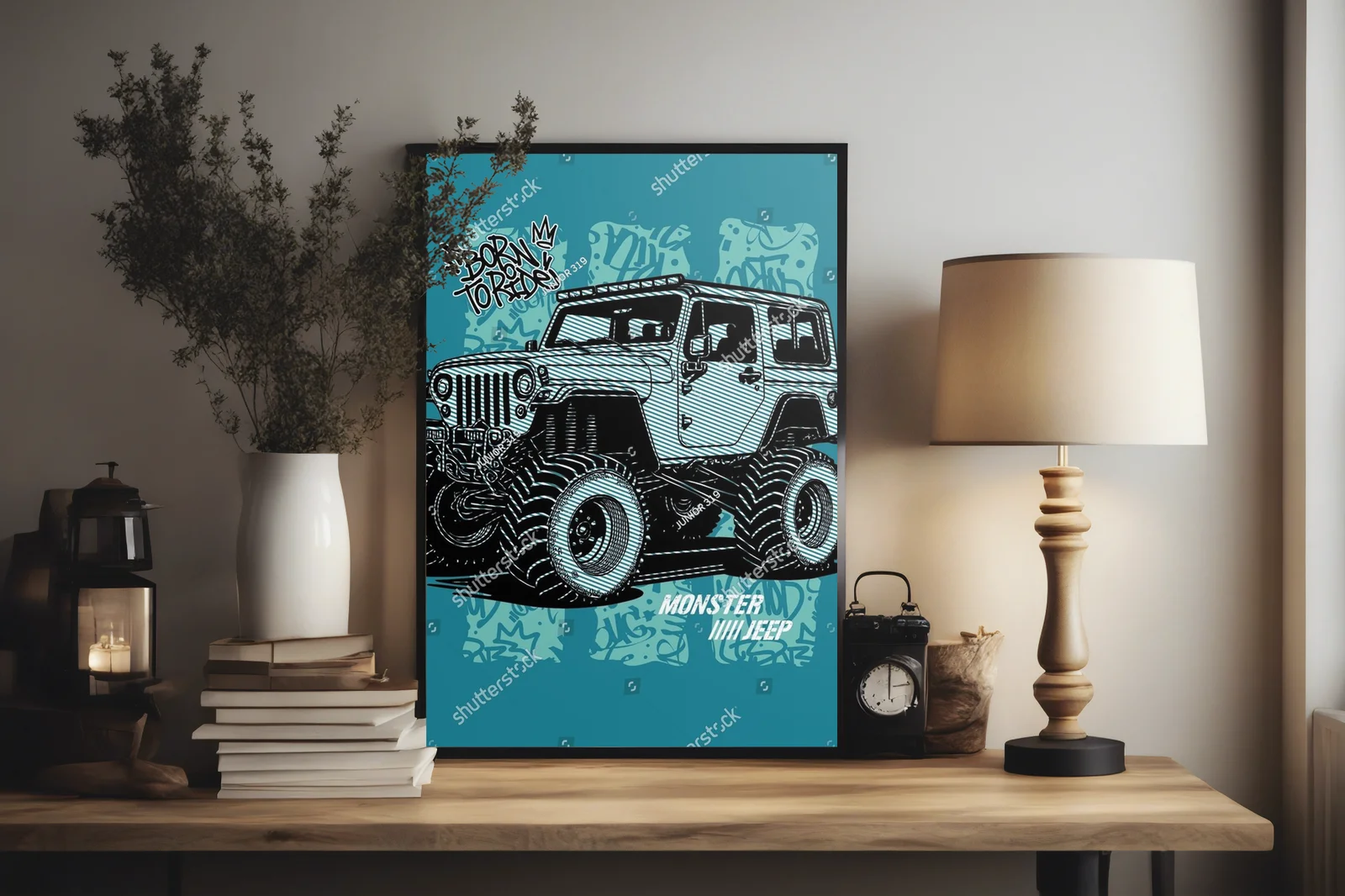 Potężny jeep w krajobrazie przygód