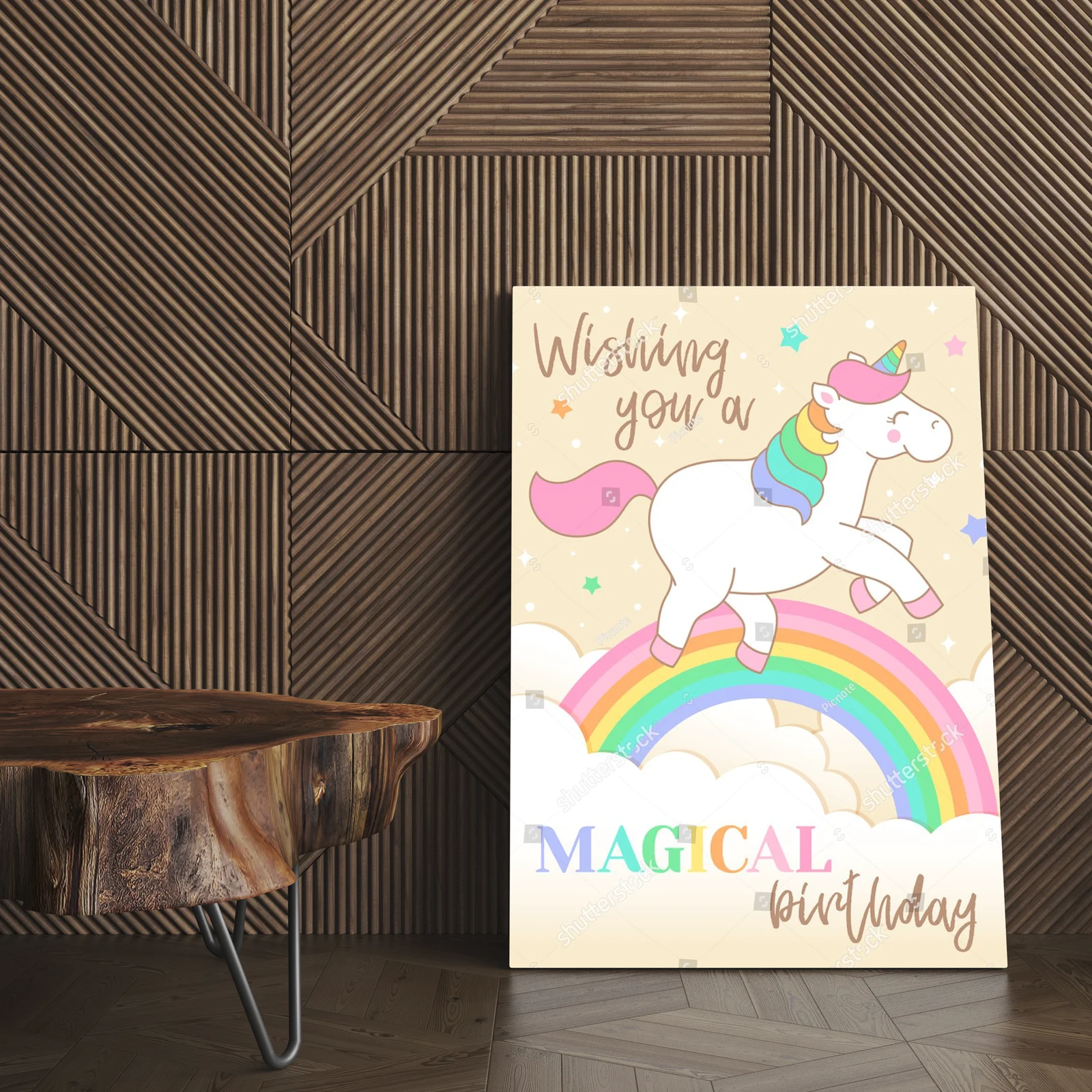Magiczny jednorożec skaczący przez tęczę