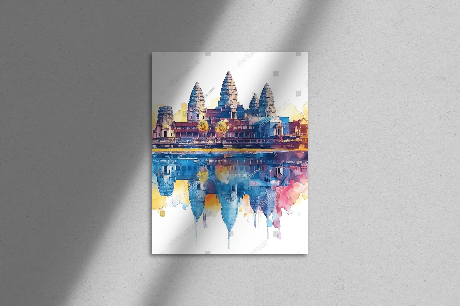 Zachwycający krajobraz Angkor Wat w akwarelowym stylu