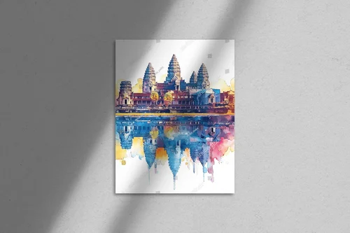 Zachwycający krajobraz Angkor Wat w akwarelowym stylu