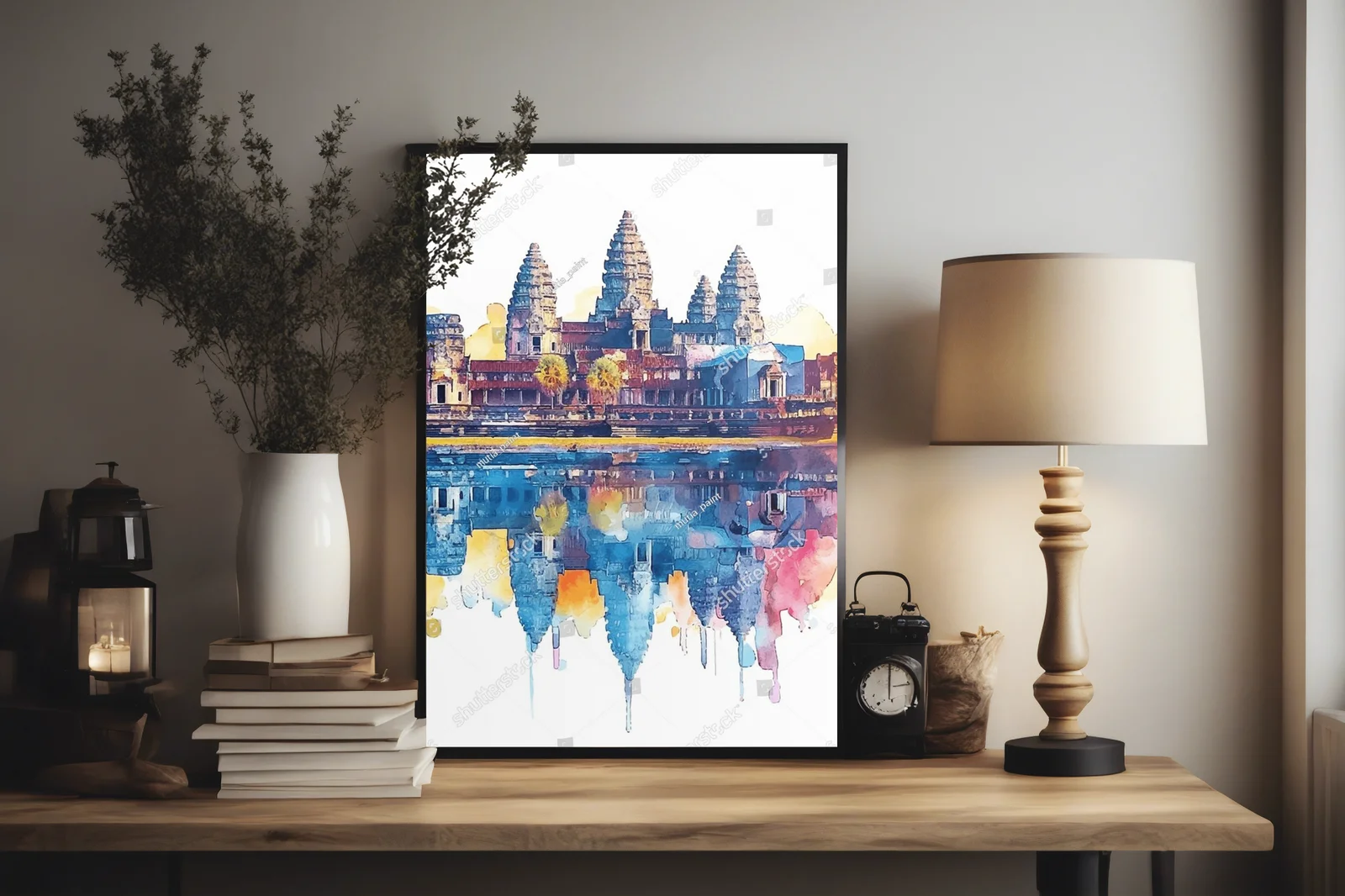 Zachwycający krajobraz Angkor Wat w akwarelowym stylu