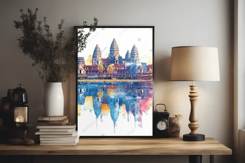 Zachwycający krajobraz Angkor Wat w akwarelowym stylu