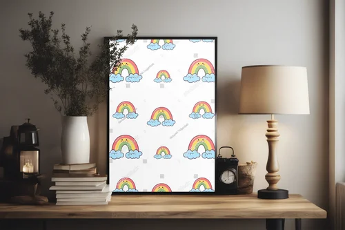 Kawaii tęczowe przygody na białym tle