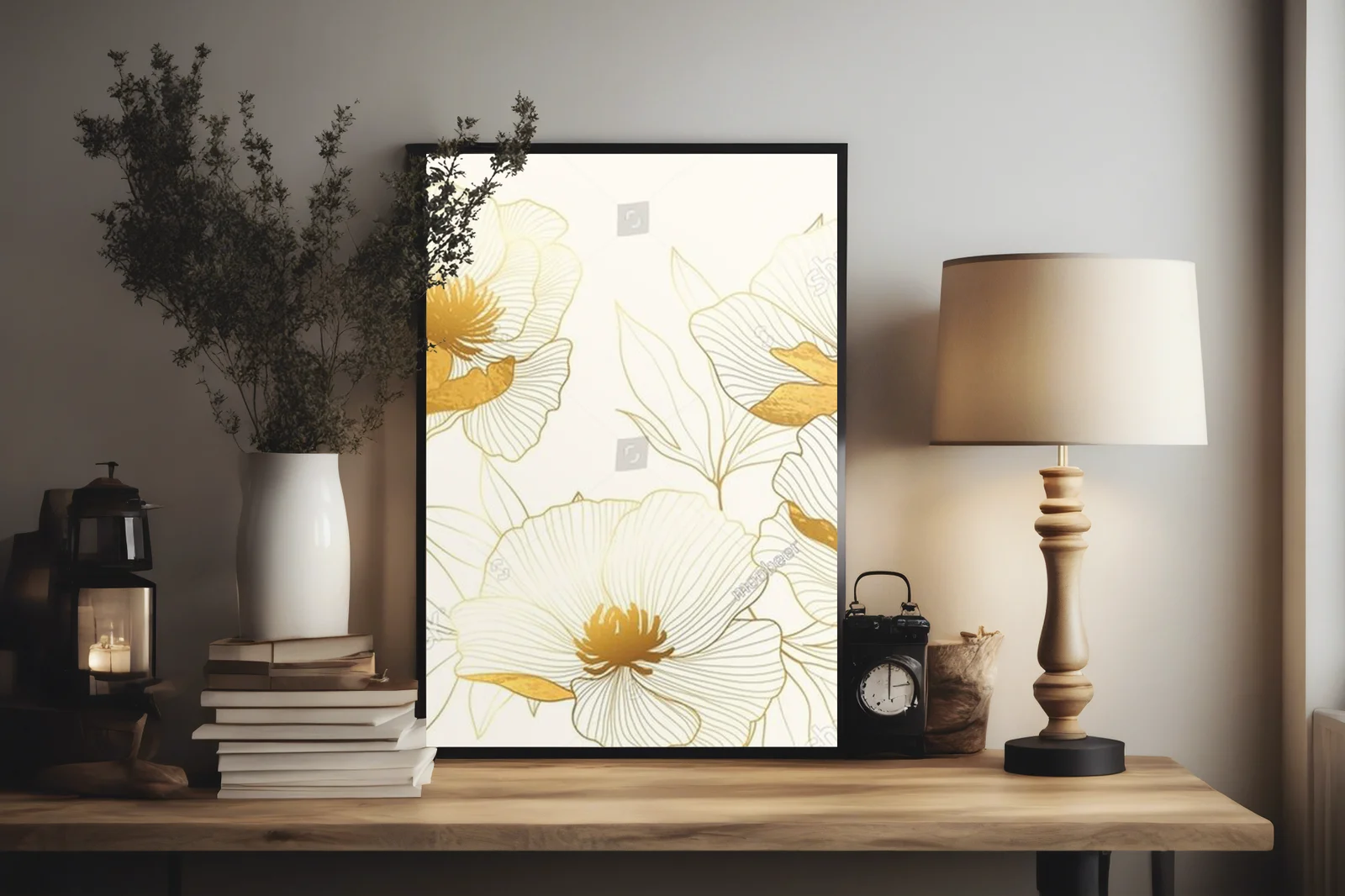 Elegancja w złotych peoniach na beżowym tle