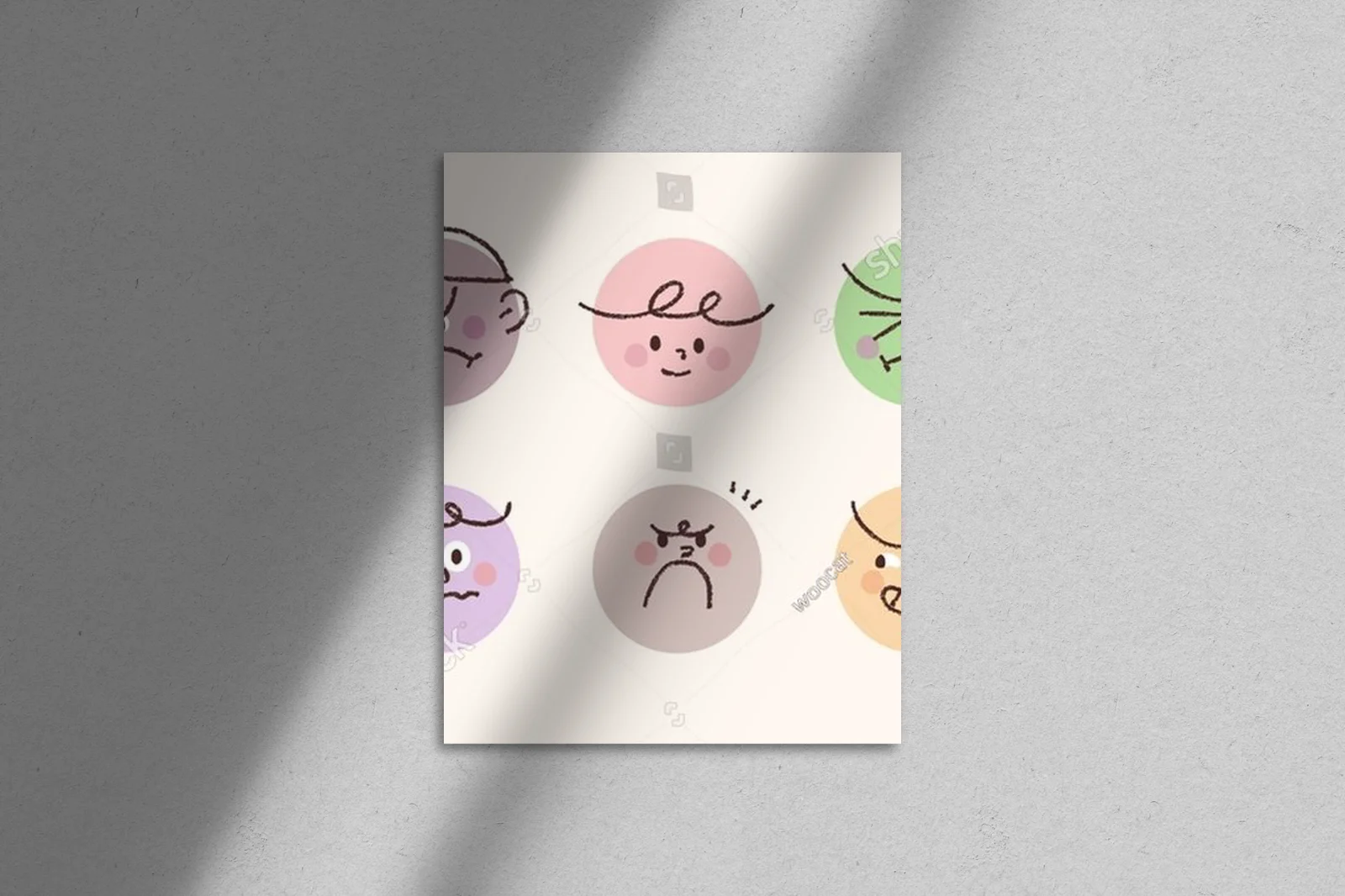 Urocze ikony emocji w pastelowych odcieniach