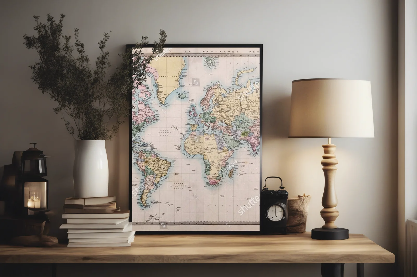 Antyczna mapa świata w eleganckiej kolorystyce