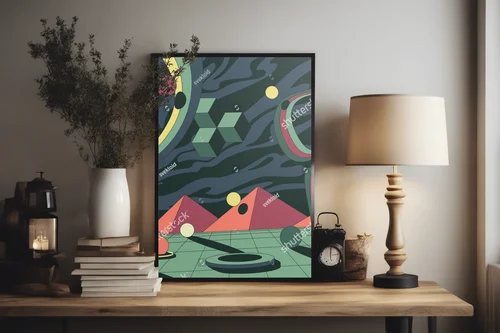 Abstrakcyjna kosmiczna kompozycja w retro stylu