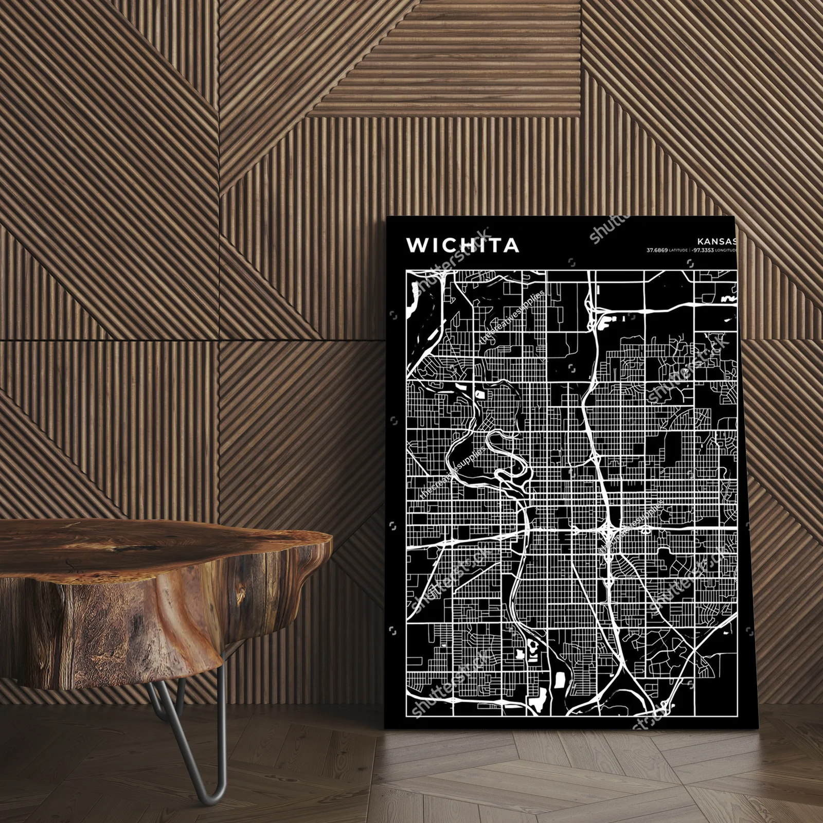 Wizjonerska mapa Wichity w monochromatycznych barwach