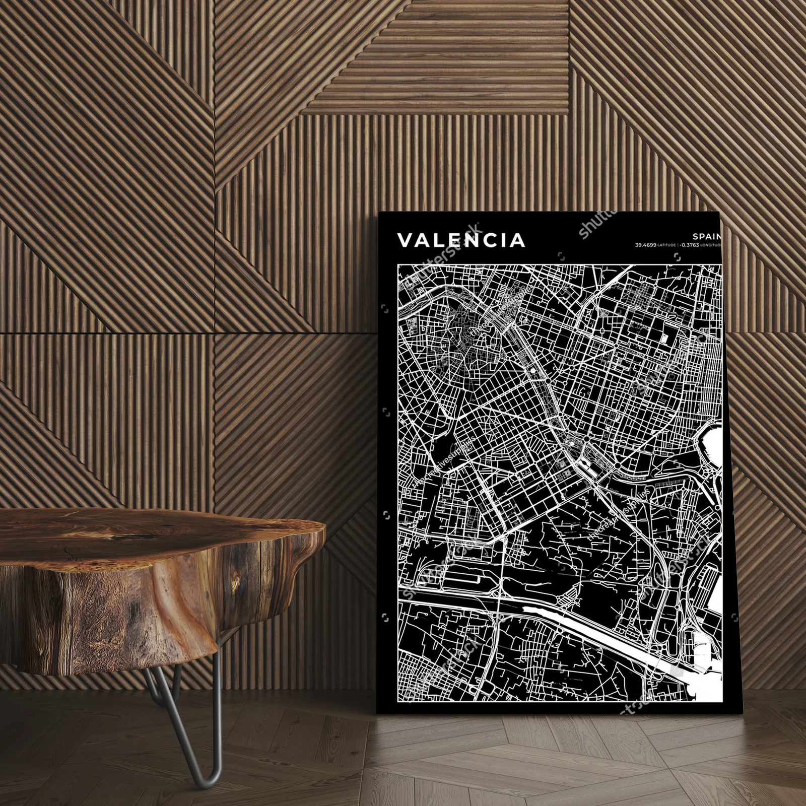 Elegancka mapa Valencji w monochromatycznych barwach