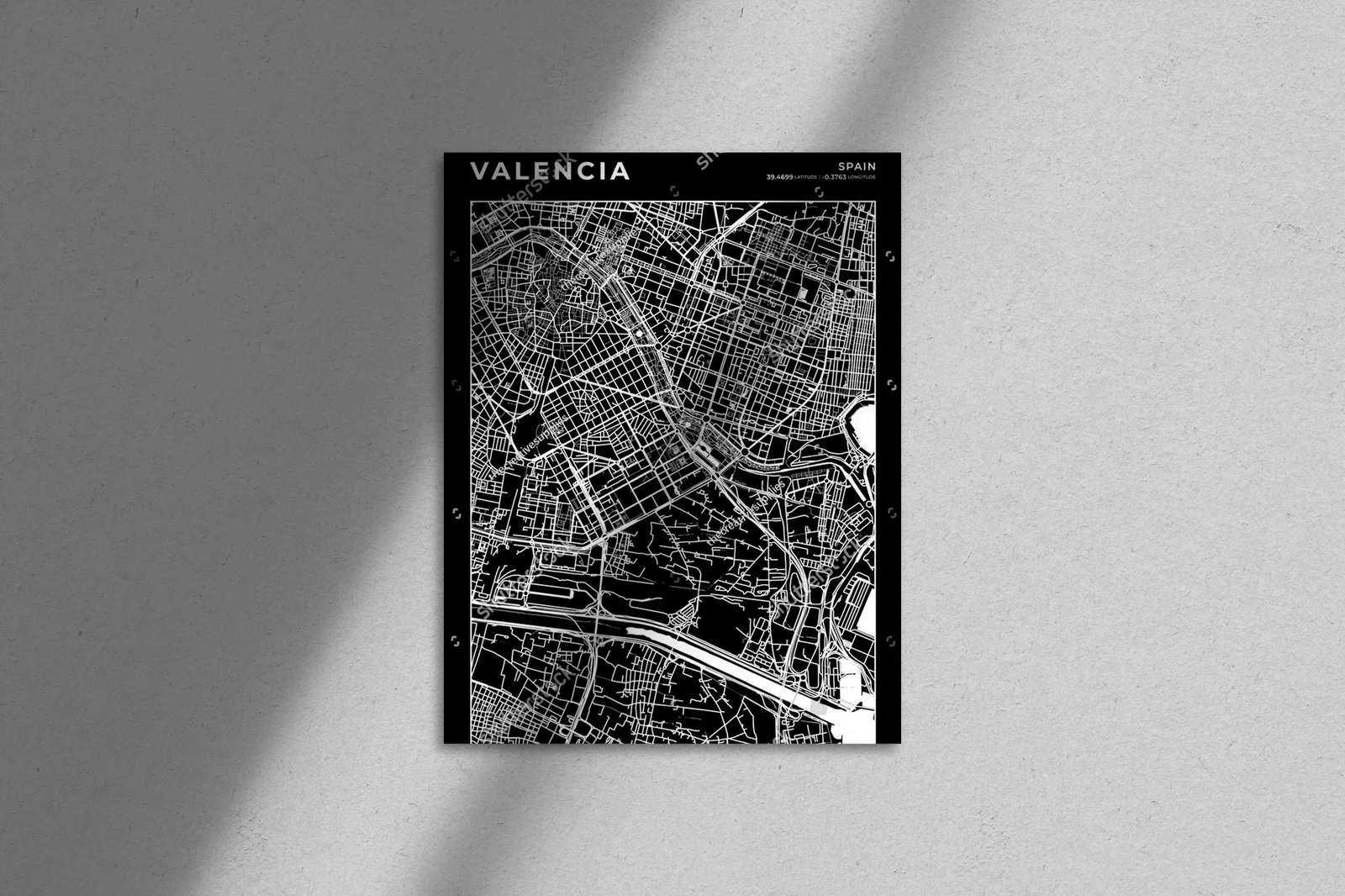 Elegancka mapa Valencji w monochromatycznych barwach