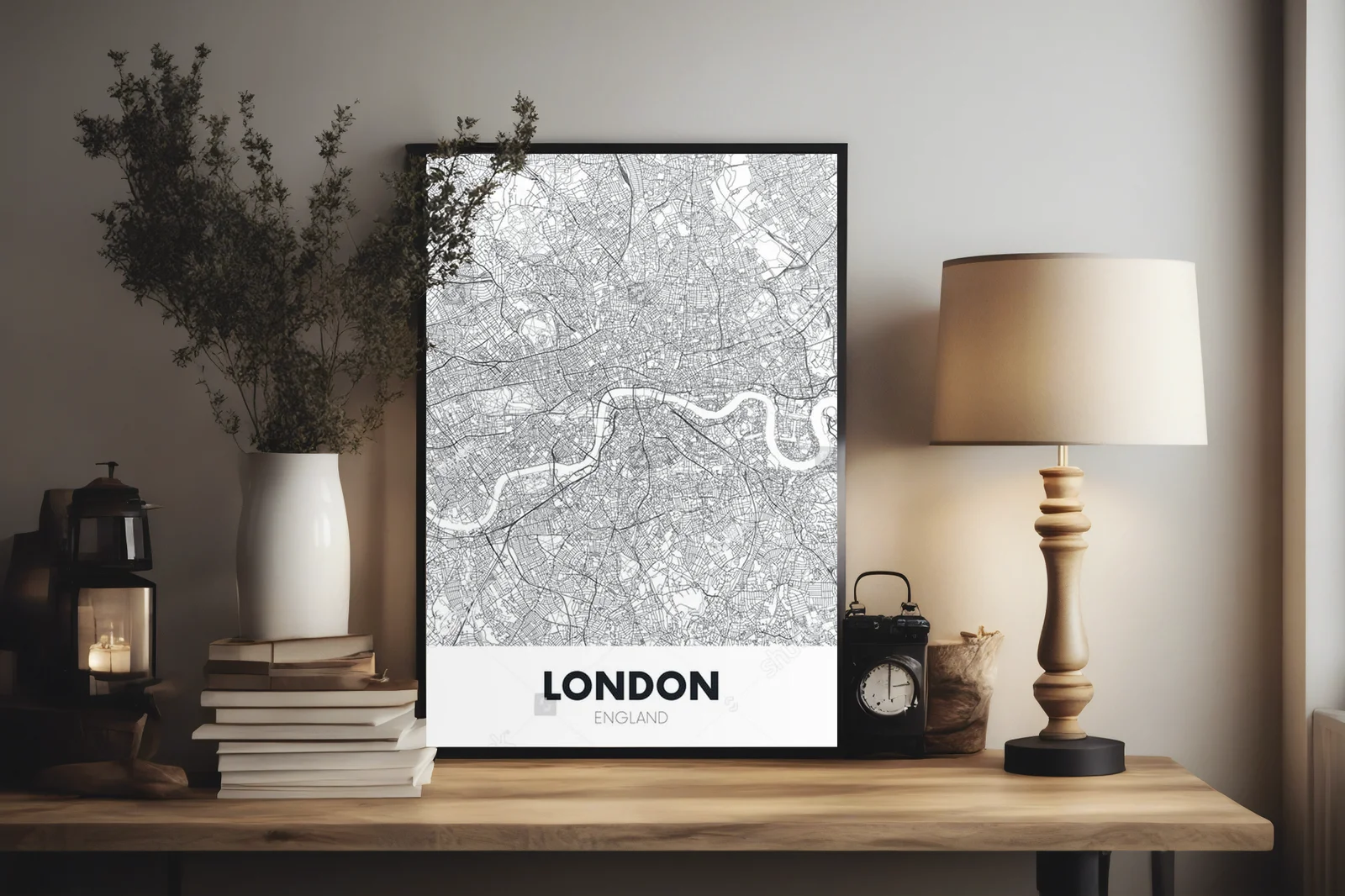 Artystyczna mapa Londynu w białej palecie