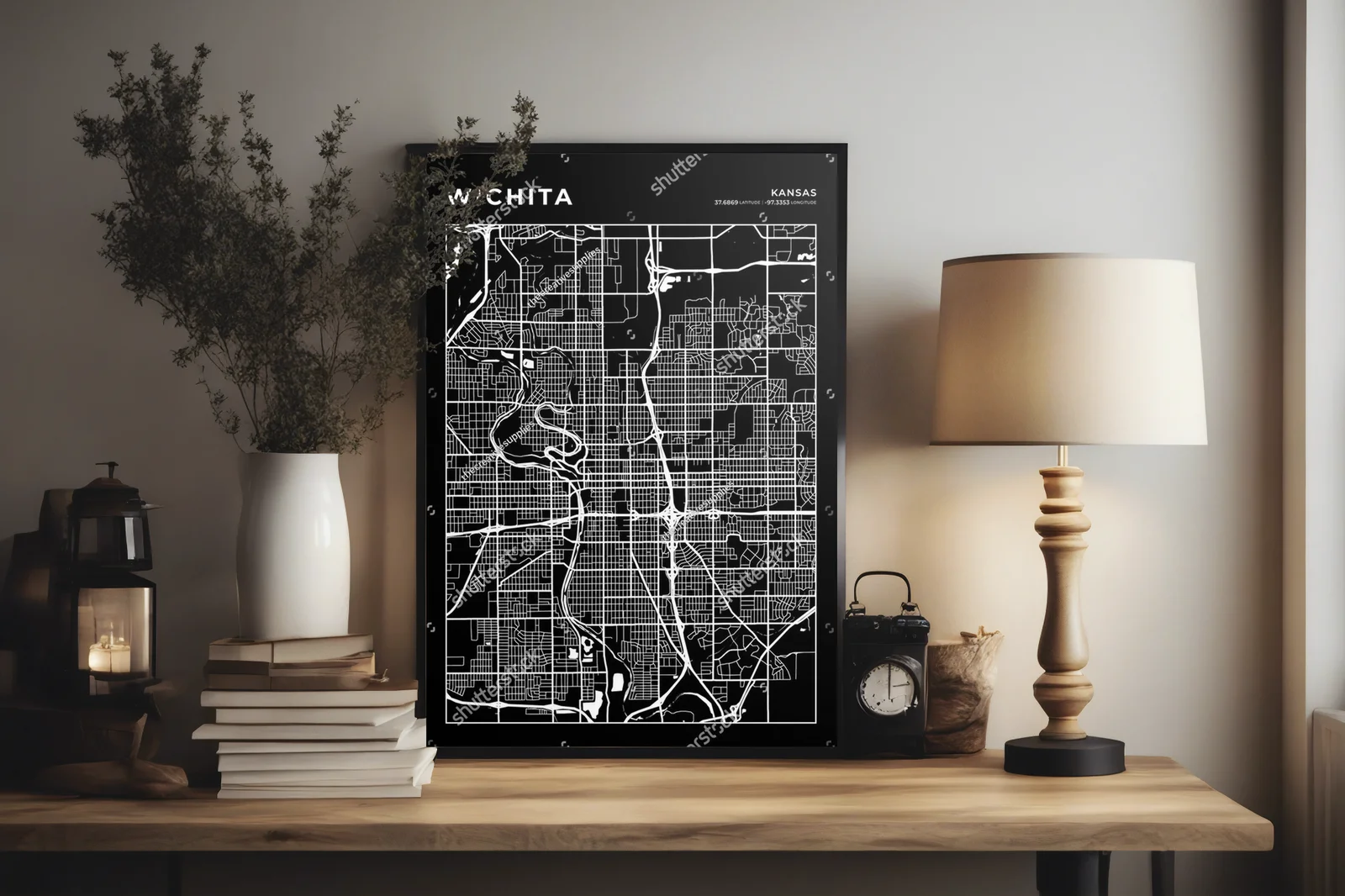 Wizjonerska mapa Wichity w monochromatycznych barwach