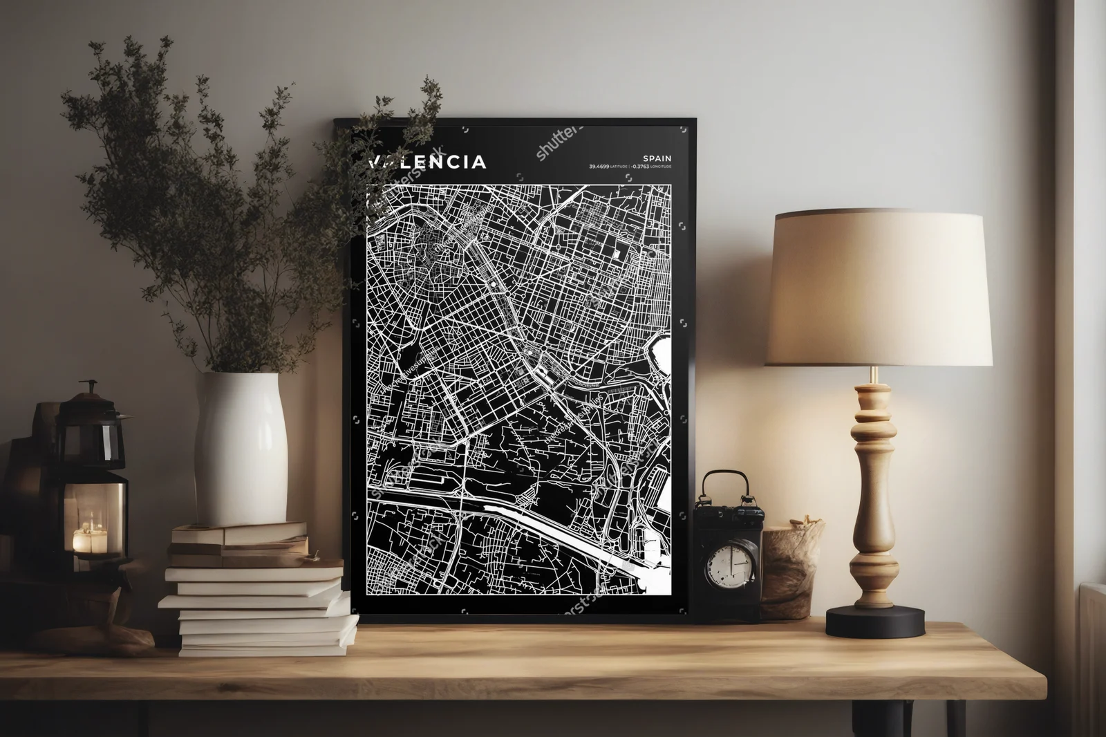 Elegancka mapa Valencji w monochromatycznych barwach