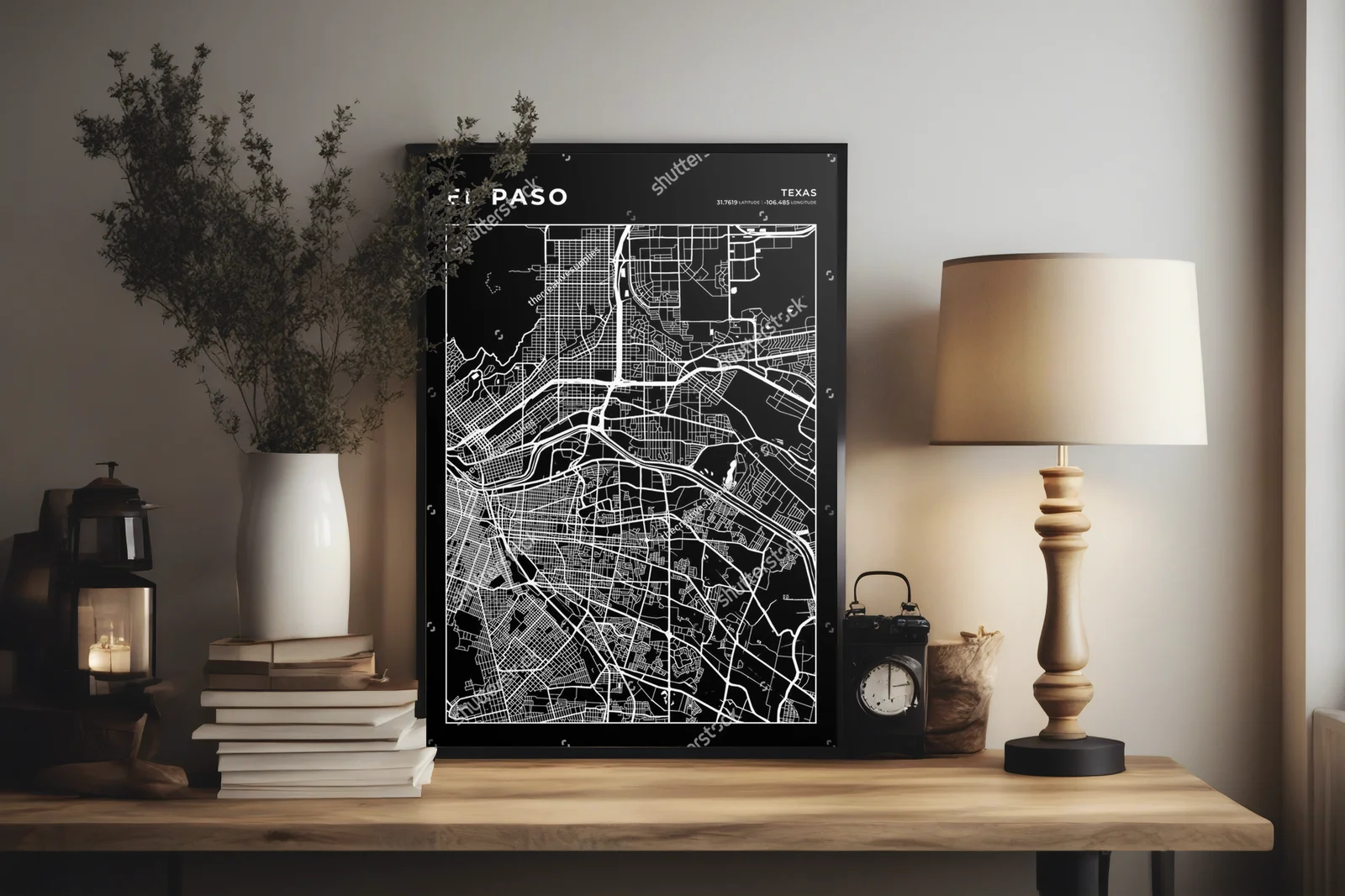 Monochromatyczna mapa miasta El Paso