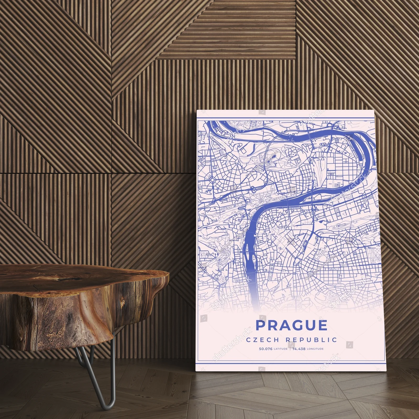 Pastelowa mapa Pragi z koordynatami