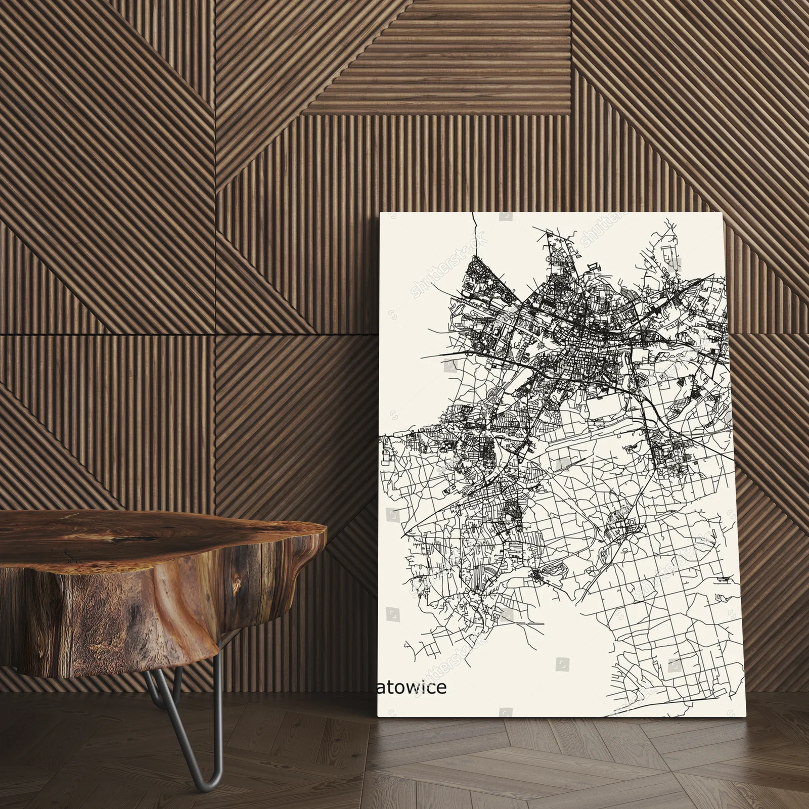 Elegancka mapka Katowic w pastelowych odcieniach
