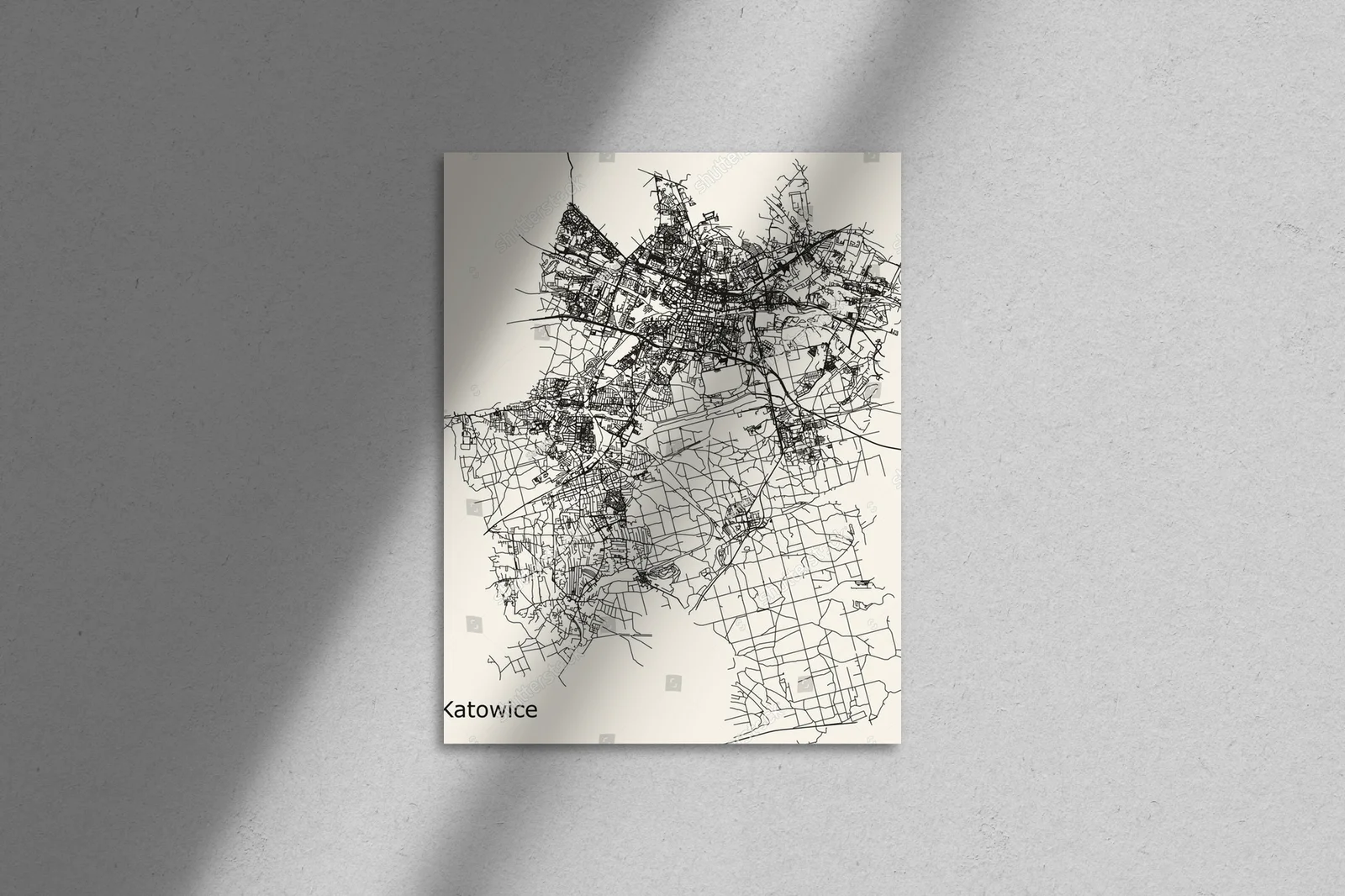 Elegancka mapka Katowic w pastelowych odcieniach