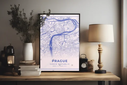 Pastelowa mapa Pragi z koordynatami