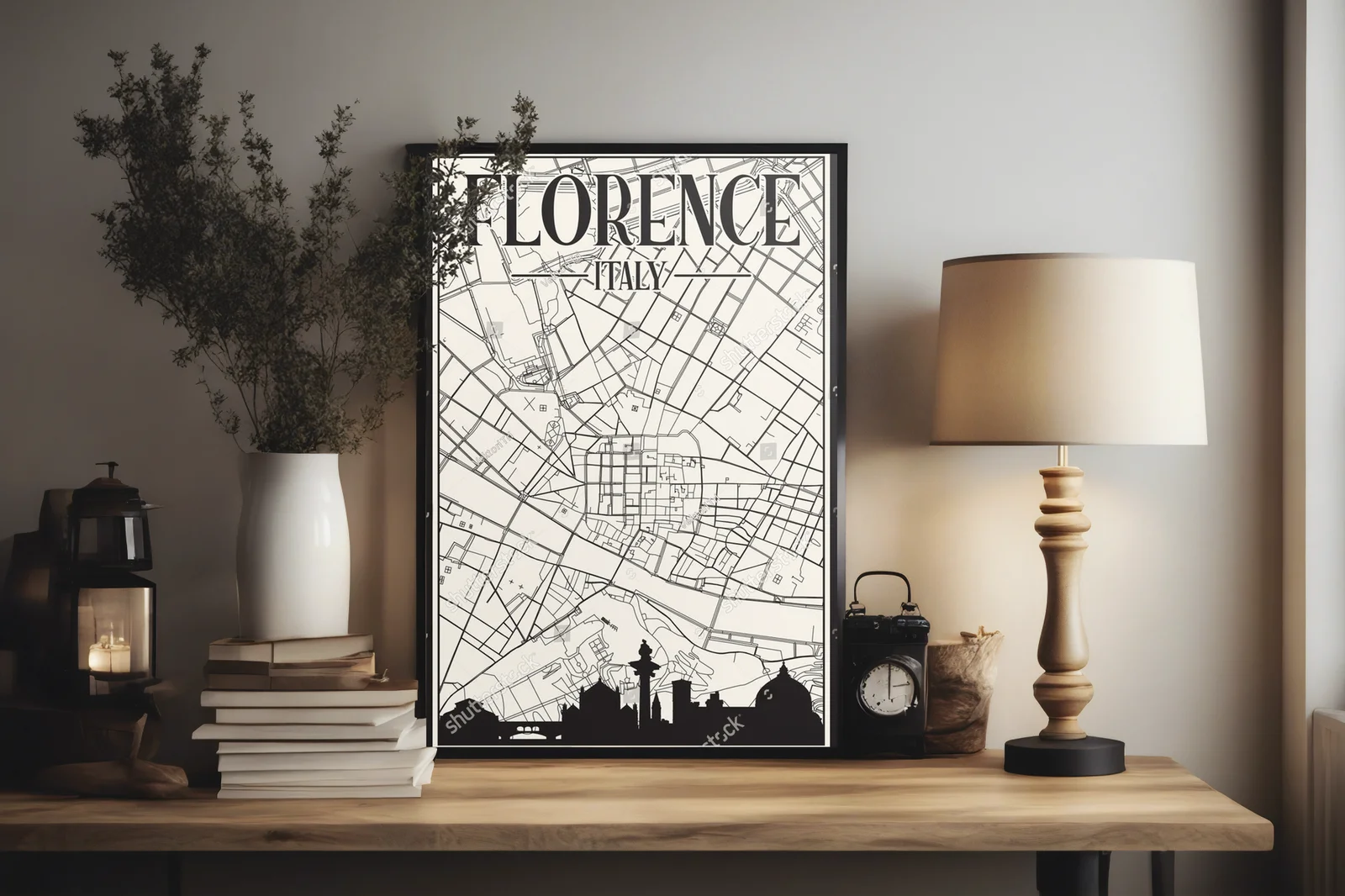 Stylowy retro plan ulic Florencji w pastelowych barwach