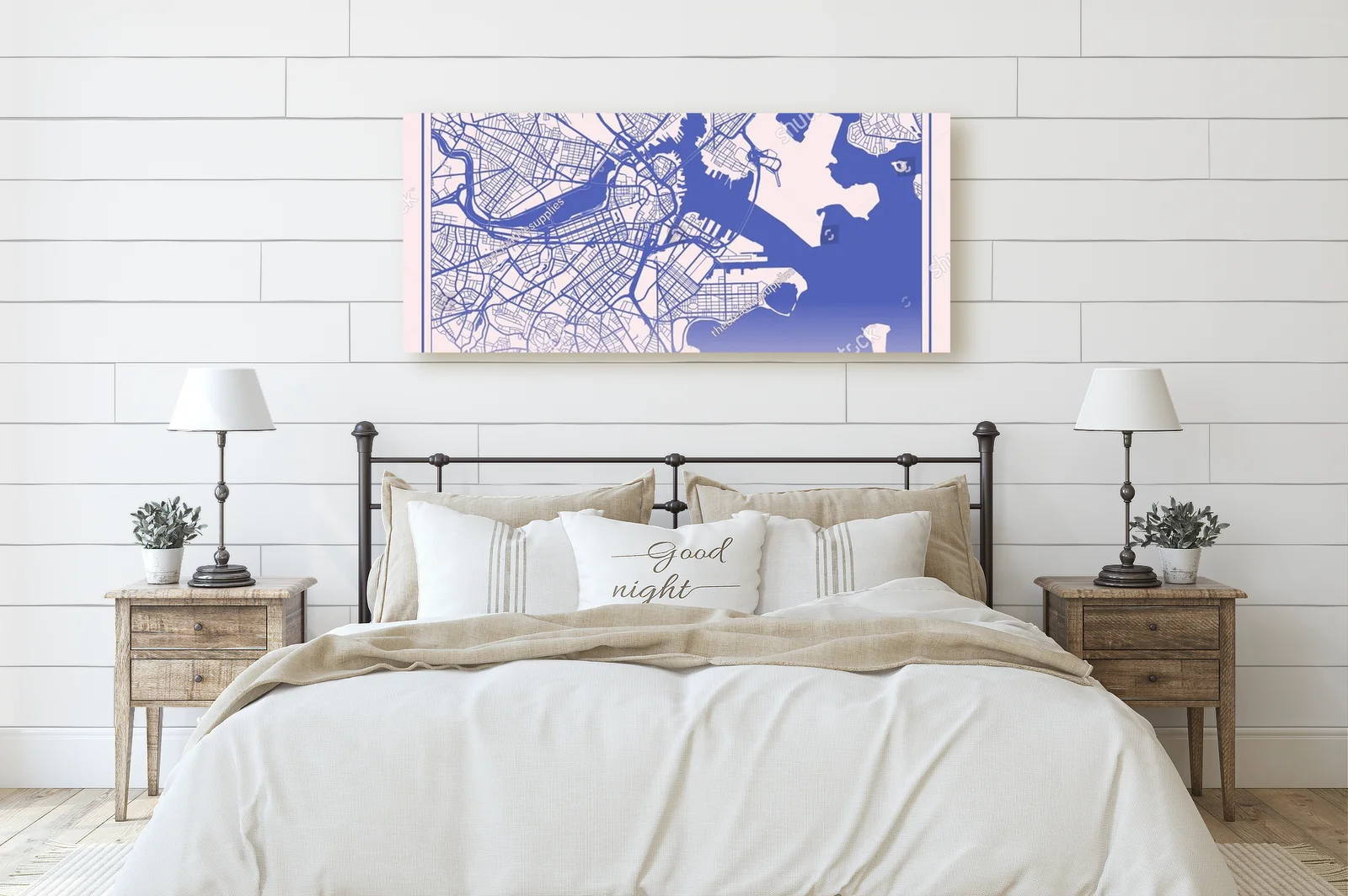 Pastelowa mapa Bostonu w różowo-niebieskich odcieniach