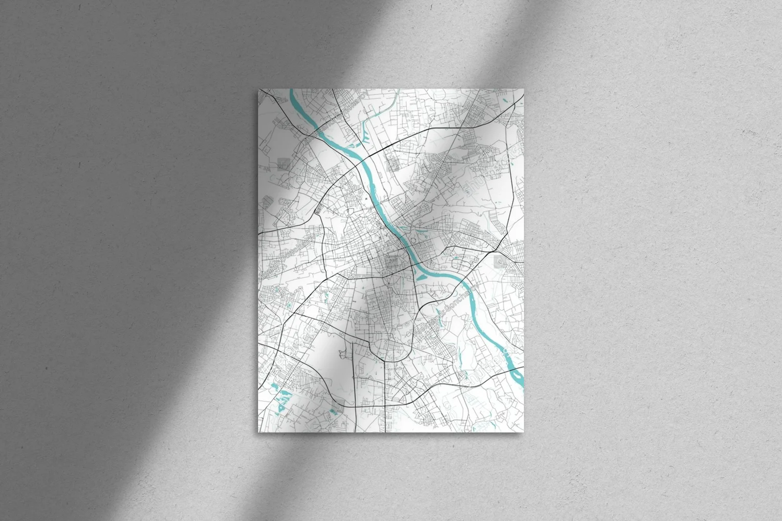 Artystyczna mapa Warszawy w monochromatycznych barwach
