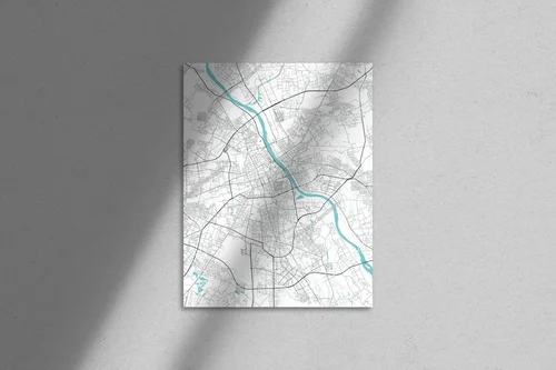 Artystyczna mapa Warszawy w monochromatycznych barwach