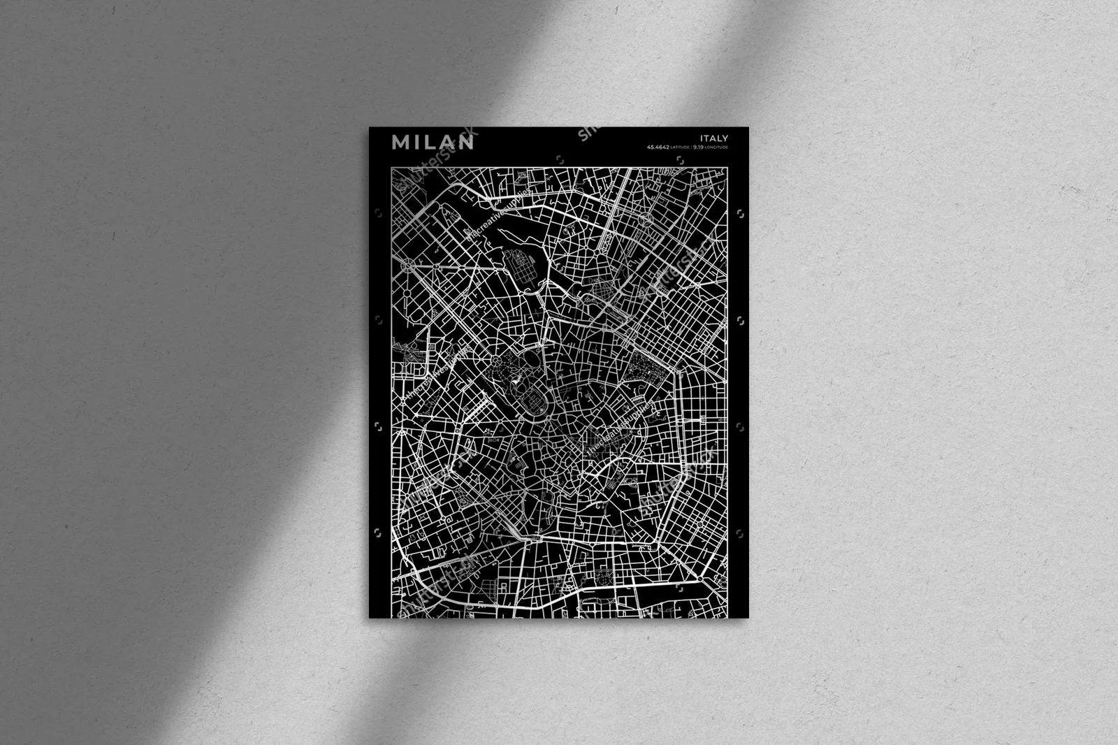 Milan na czarno-białej mapie pełnej detali