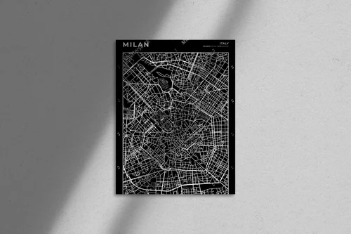 Milan na czarno-białej mapie pełnej detali