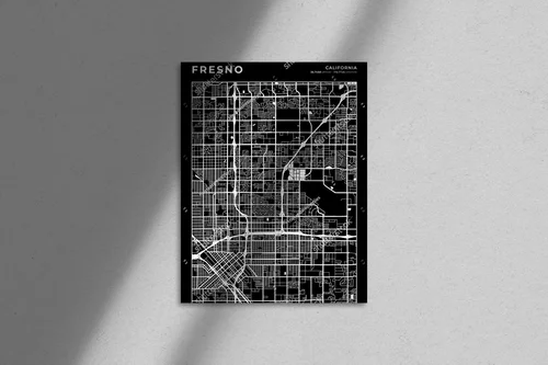 Elegancka mapa Fresno w czerni i bieli