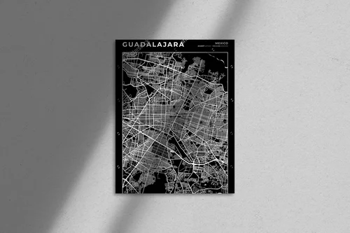 Nowoczesna mapa Guadalajara w monochromatycznej aranżacji