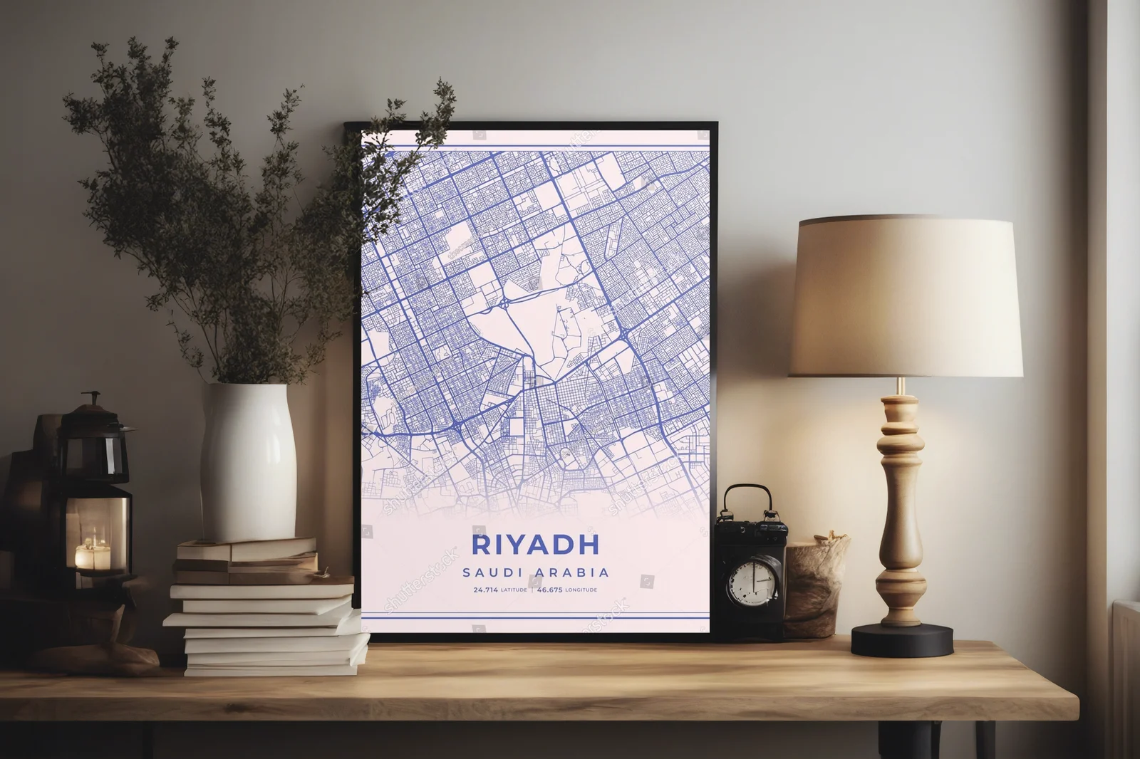 Pastelowy urok Riyad: Mapa miasta w stonowanych tonach