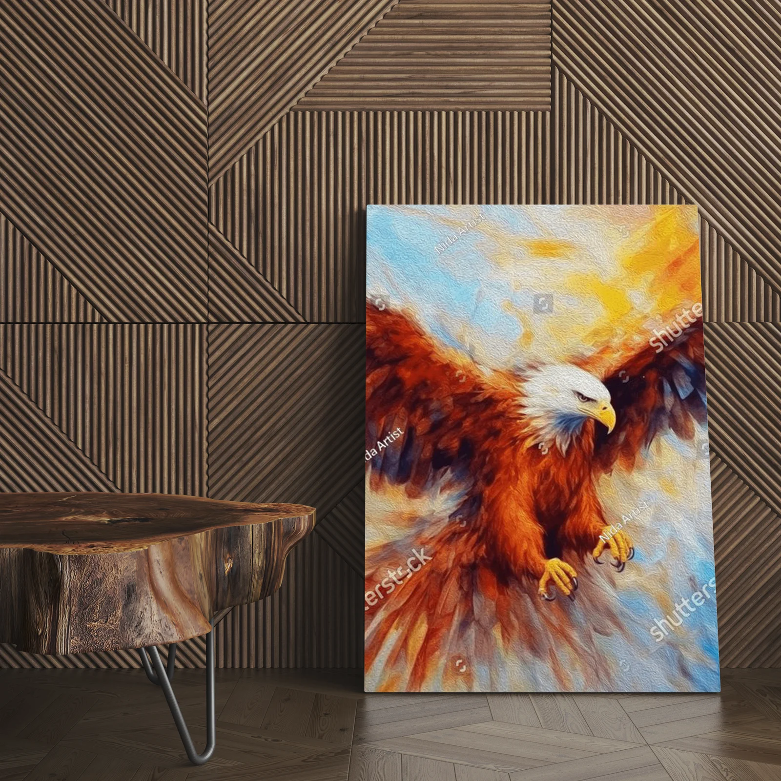 Eagle w locie na tle kolorowego nieba
