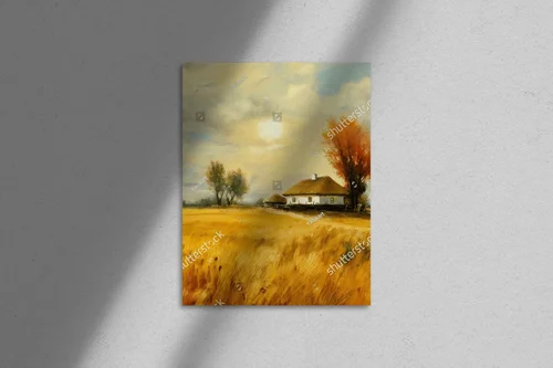Nostalgiczny pejzaż wiejski z dawnym domem