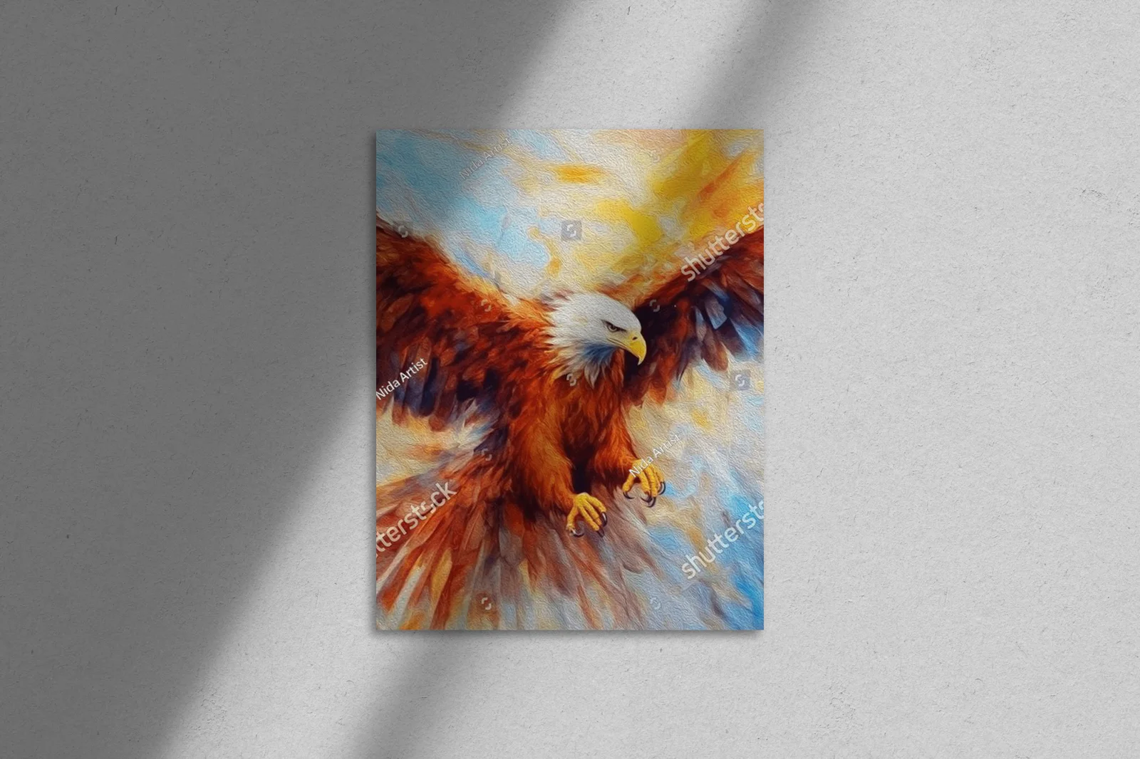 Eagle w locie na tle kolorowego nieba
