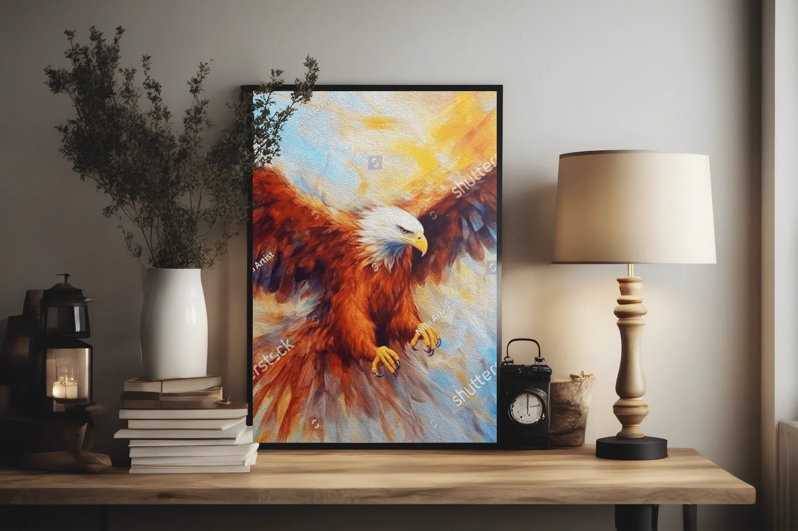 Eagle w locie na tle kolorowego nieba