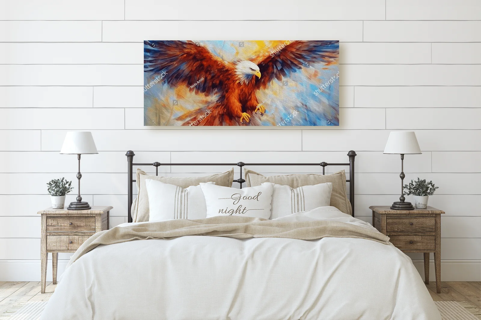Eagle w locie na tle kolorowego nieba