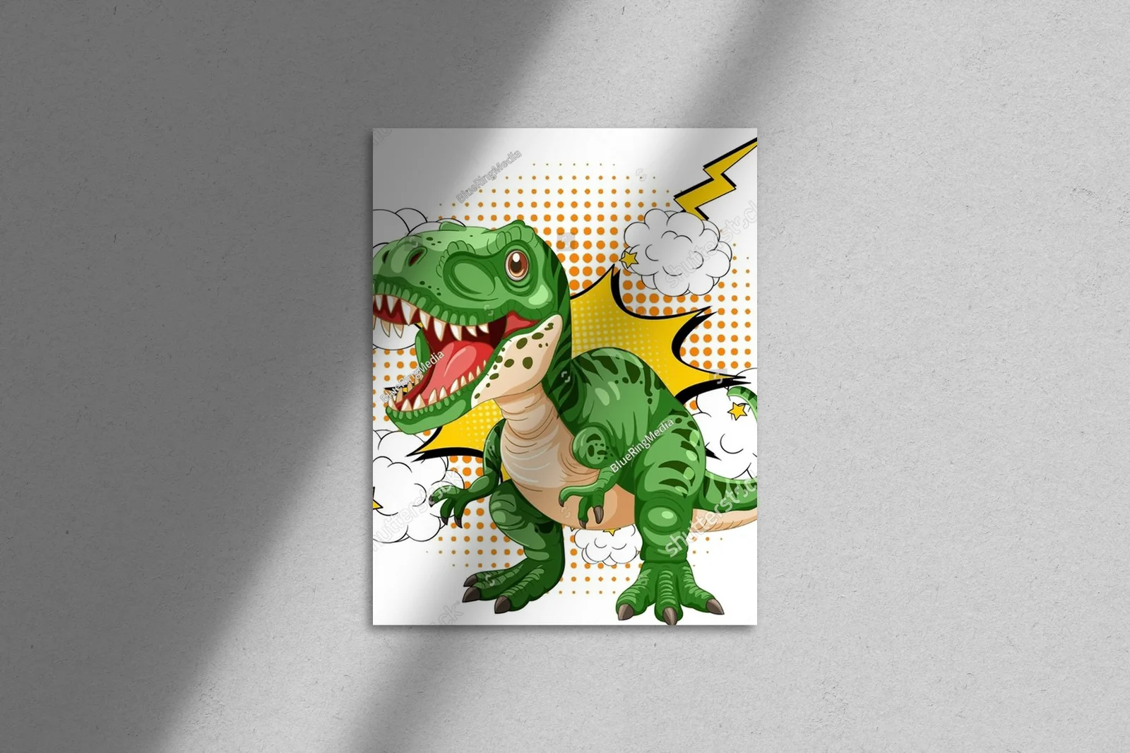 Zielony dinozaur w komiksowej eksplozji kolorów