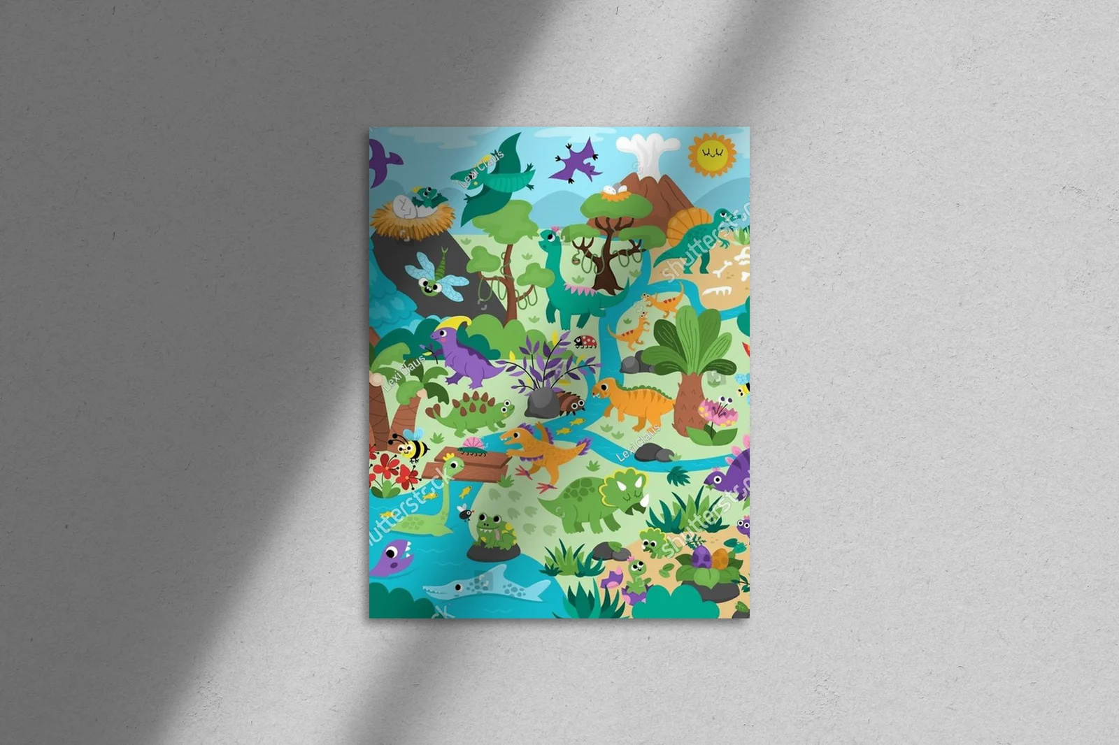 Urokliwe dinozaury w pastelowym krajobrazie