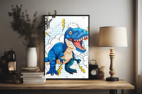 Groźny niebieski dinozaur z elektryzującymi błyskawicami