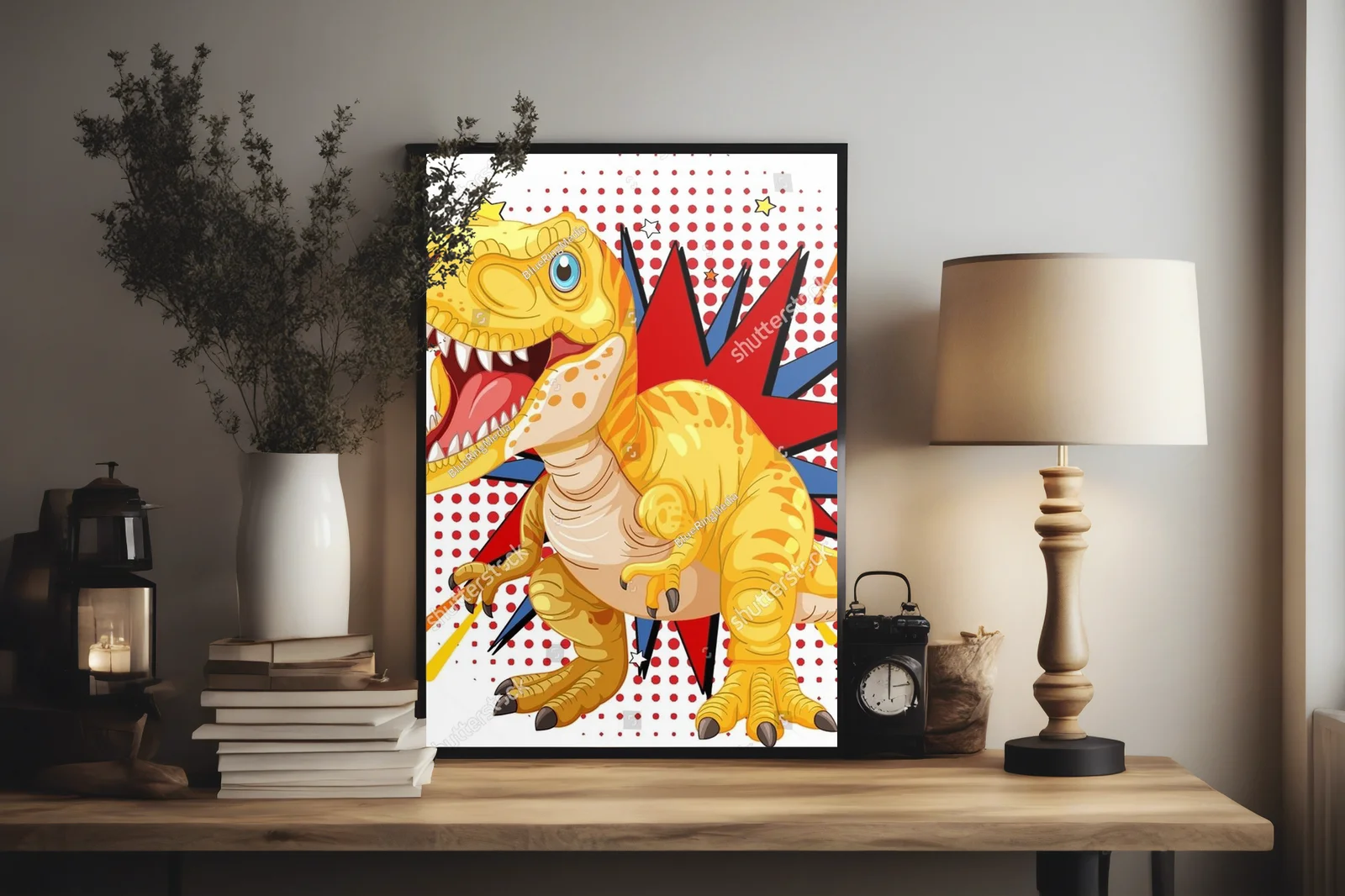 Radosny dinozaur w eksplozji kolorów