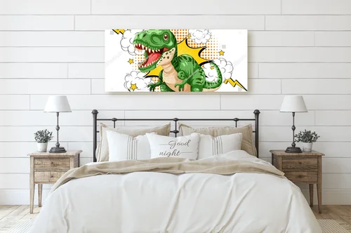 Zielony dinozaur w komiksowej eksplozji kolorów