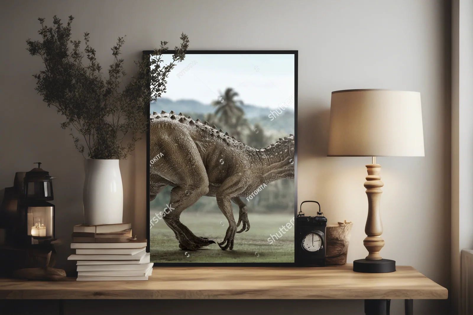Potężny tyranozaur w otoczeniu zielonej dżungli
