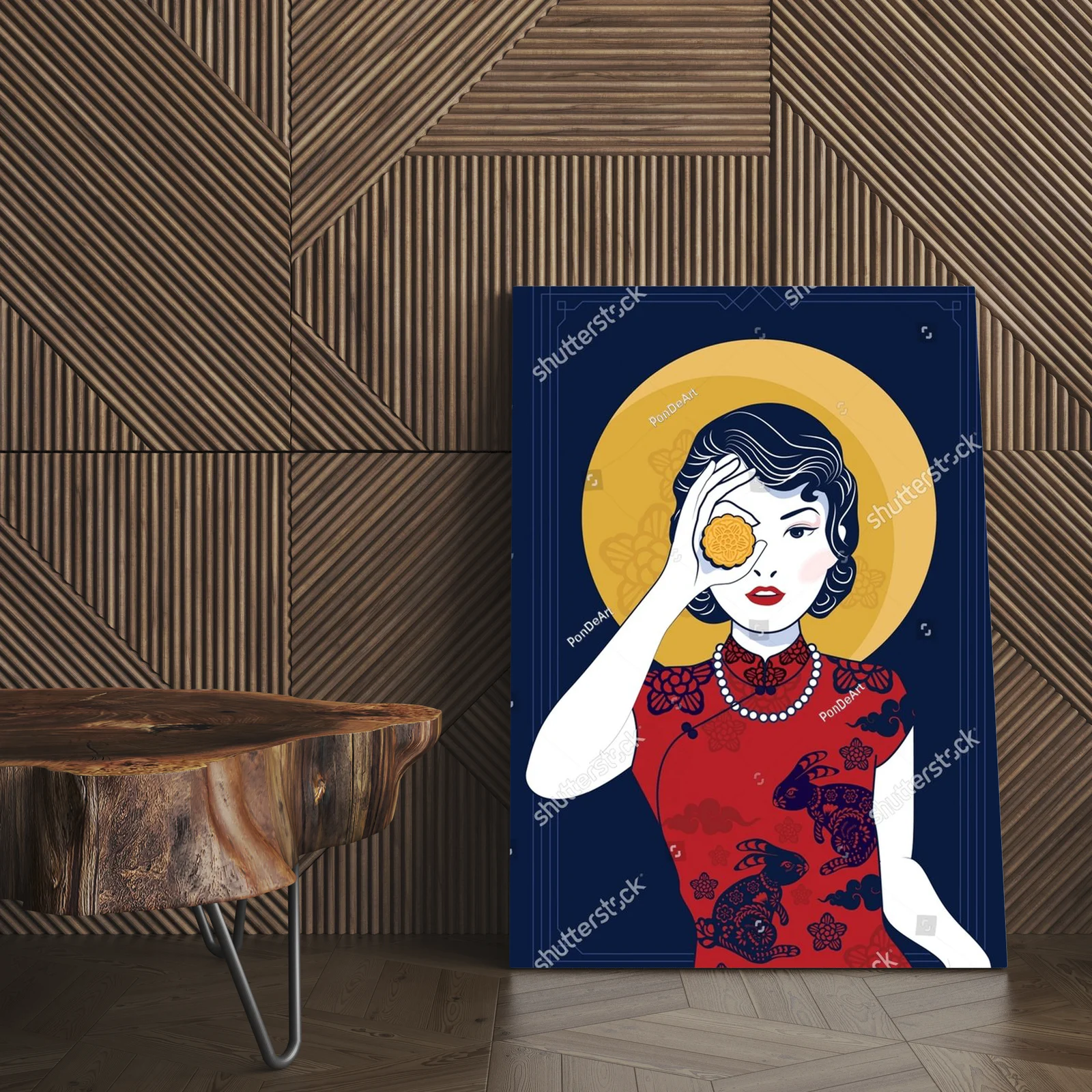 Elegancka chińska dama z księżycem w stylu Art Deco