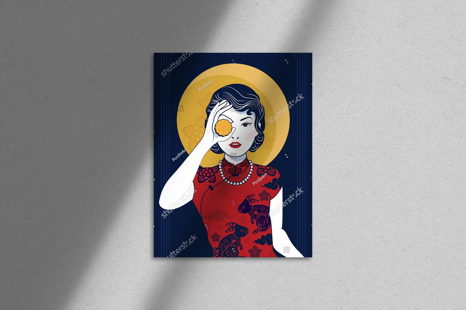 Elegancka chińska dama z księżycem w stylu Art Deco